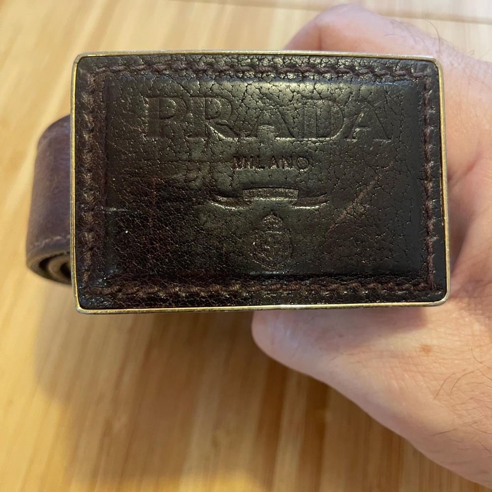 Prada Dark Brown Leather Belt with Gold Buckle